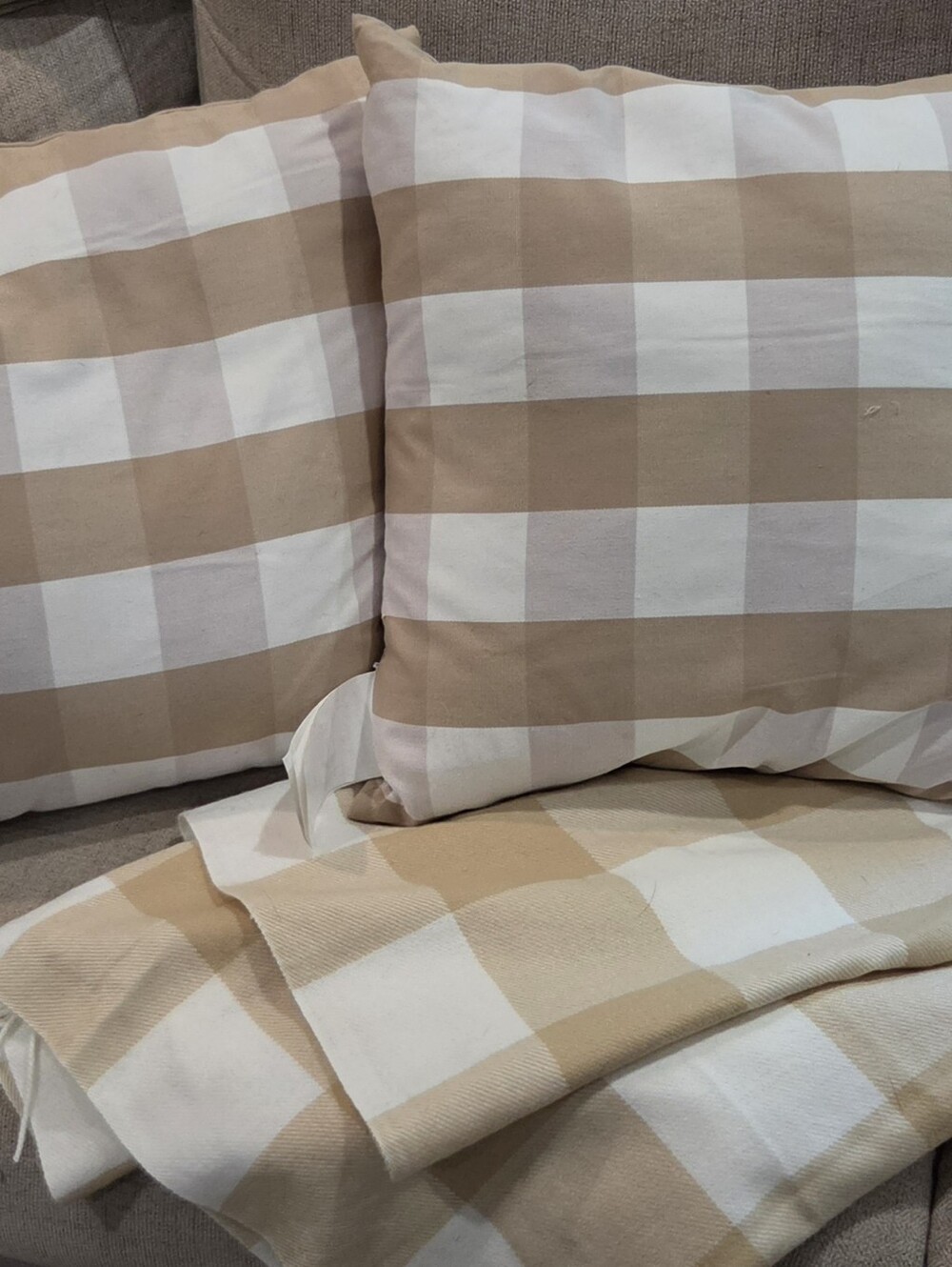 Neutral Buffalo Check Pillow Covers and Throw - Beige & White